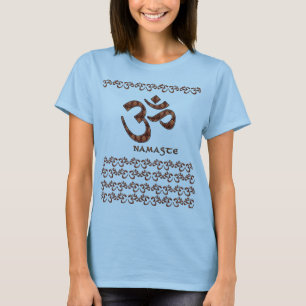 Namaste with Om Symbol Brown and Cream T-Shirt