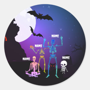 Namaste with the Skeleton Family: Whimsical Yoga Classic Round Sticker
