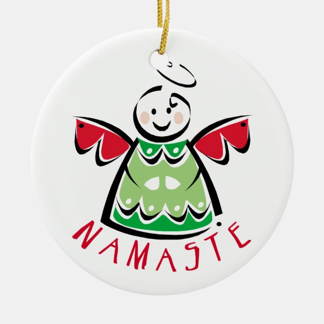 Namaste Yoga Angel Christmas Ceramic Tree Decoration (Front)