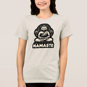 Namaste Yoga cat in a Buddha pose Tri-Blend Shirt