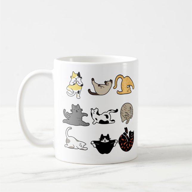 Namaste Yoga Cat Poses Coffee Mug (Left)