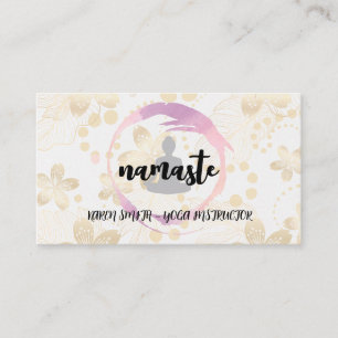 Namaste Yoga   Gold Floral Background Business Card