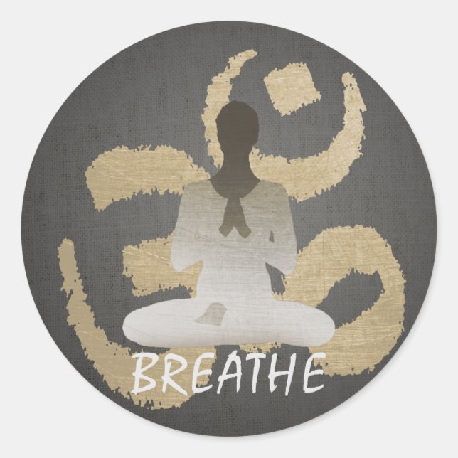 Namaste Yoga Gold Om Sign Breathe Classic Round Sticker (Front)
