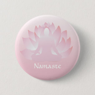 Namaste Yoga Lotus Pose Flower Pink Button