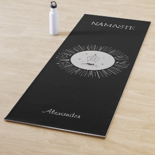 Namaste Yoga Man Posing Graphic Grey Circle Black Mat
