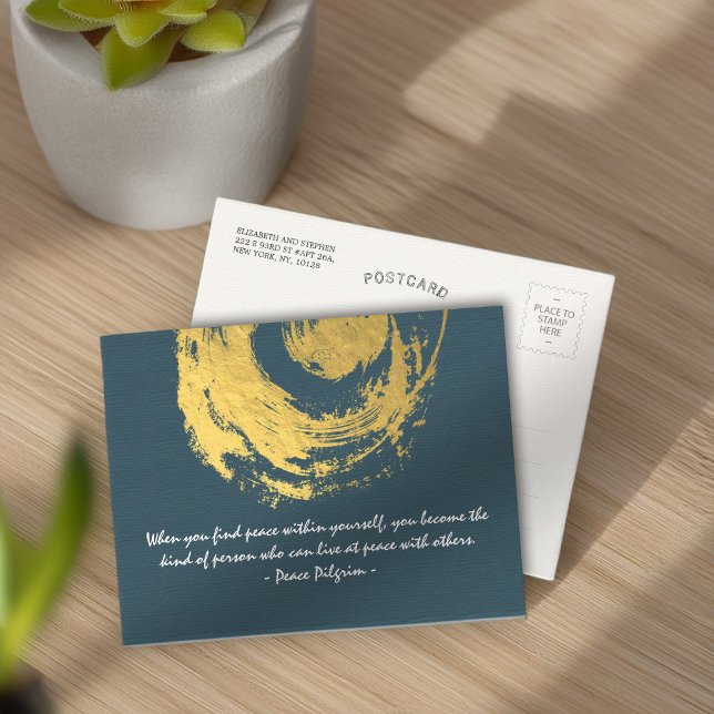 Namaste Yoga Meditation Quotes Blue Gold ZEN Sign Postcard (Creator Uploaded)