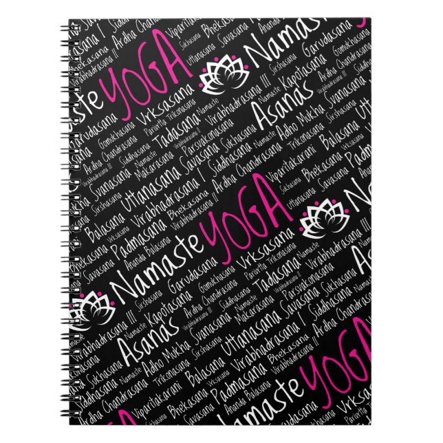 Namaste Yoga Pink Black Asanas Positions Notebook (Front)