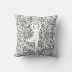 Namaste Yoga Pose   Mandala Pattern Cushion
