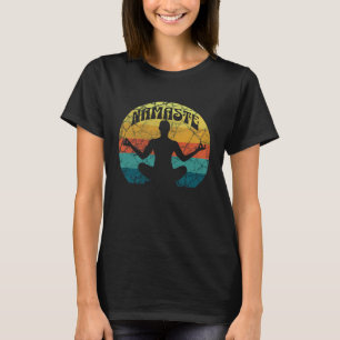 Namaste Yoga Pose Peace Meditate Zen Retro Sunset T-Shirt