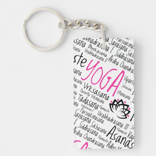 Namaste Yoga Positions Asana Poses Sanskrit Names Key Ring (Front)