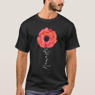 Namaste Yoga Saying Watercolor Red Poppy Flower Bo T-Shirt