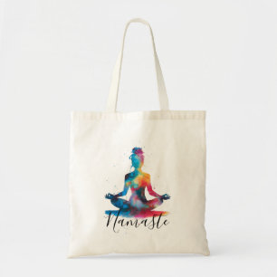 Namaste Yoga Silhouette Colorful Meditation Tote Bag
