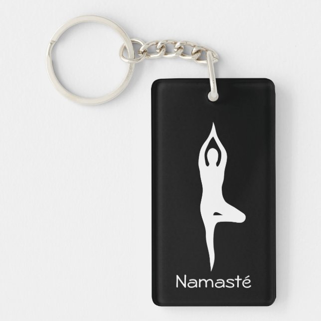 Namasté yoga tree pose silhouette custom keychain (Front)