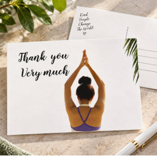 Namaste Yoga woman raise hand Thank you Postcard