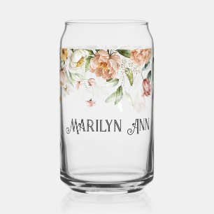 Name, 1600s Watercolor Pink Blush Floral Drop Can Glass