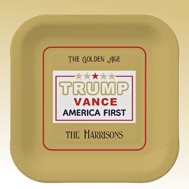Name, 2025 Trump-Vance America First, 7-in Square Paper Plate (Creator Uploaded)