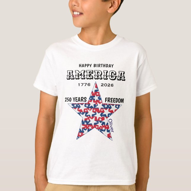 Name || 250th Happy Birthday America Stars Youth T-Shirt (Front)