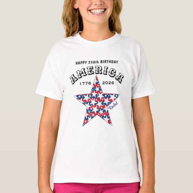 Name || 250th Happy Birthday America Stars Youth T-Shirt (Front)