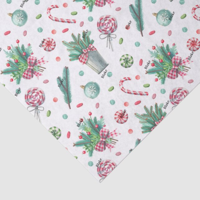 Name, 3 pcs Tissue Paper Peppermints Ferns Gingham (Detail)