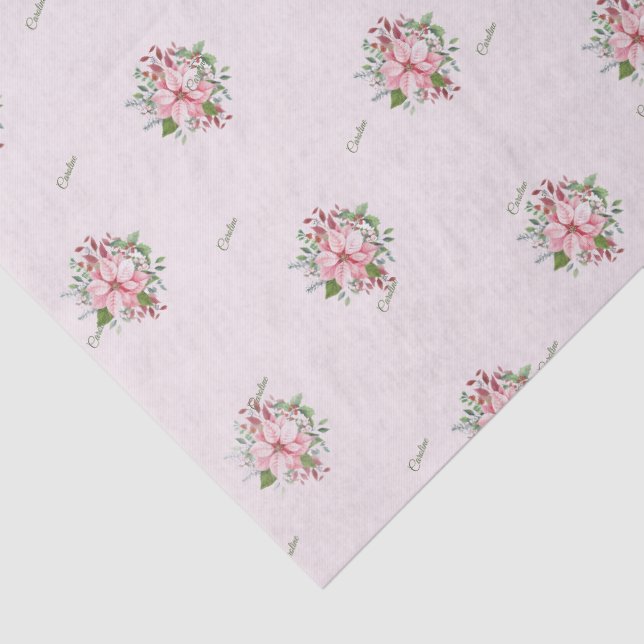 Name, 3 Tissue Sheets, Pink Poinsettia Pattern Tissue Paper (Detail)