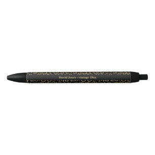 Name - 70th Birthday Number Pattern Black/Gold Black Ink Pen