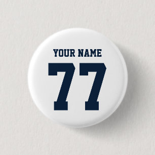 Name 77 Sports Jersey Number Navy and White 3 Cm Round Badge