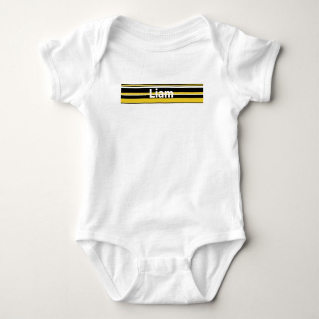 Name -7 combination strips -Black & Gold Baby Bodysuit (Front)