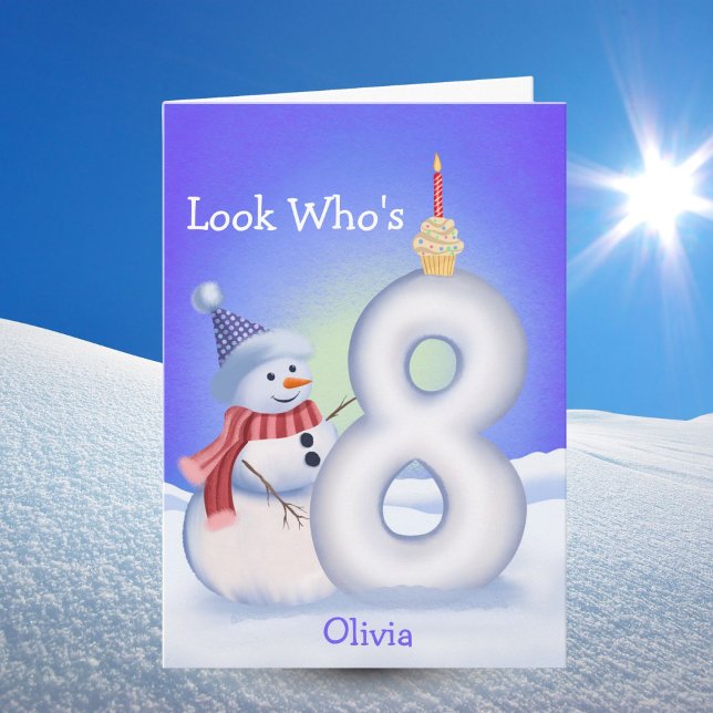 Name 8th Birthday Snowman Snowy Eight  Card (Creator Uploaded)
