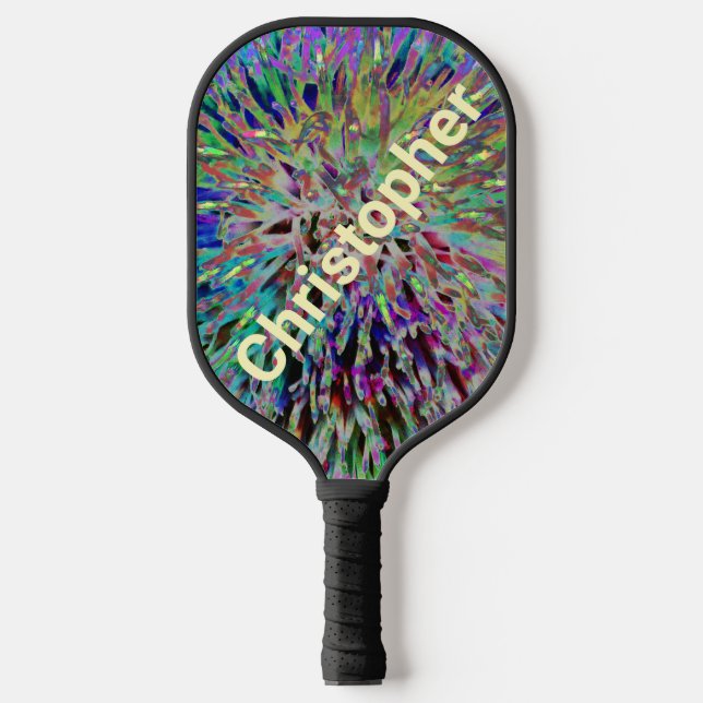 Name Abstract Floral Macro Blue Yellow Pickleball Paddle (Front)
