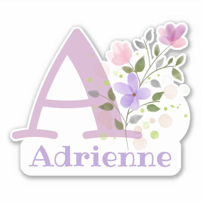 Name Adrienne and Initial with Floral Design (Front)