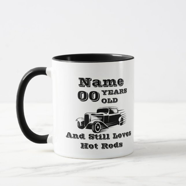 Name Age Hot Rod Add Personalise Birthday Mug (Left)