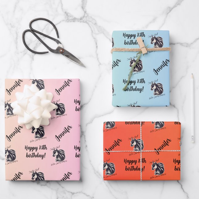 Name Age Just a Girl Who Loves Horses  Wrapping Paper Sheet (Front)