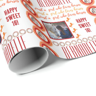 Name Age Photo Just a Girl Who Loves Horses Red Wrapping Paper
