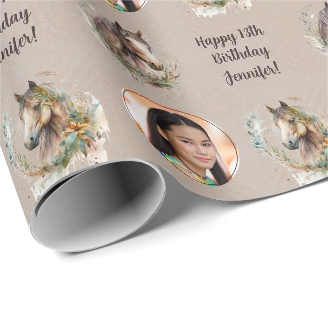 Name Age Photo Just a Girl Who Loves Horses  Wrapping Paper (Roll Corner)