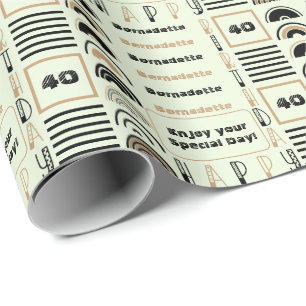 Name Age Sentiment Retro Rainbow Brown Black Sage Wrapping Paper