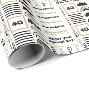 Name Age Sentiment Retro Rainbow Brown Black White Wrapping Paper