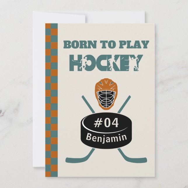  Name Age Text Jersey Number Hockey Birthday Invitation (Front)