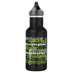 Name All Over Neon Green Collage Typographic 532 Ml Water Bottle
