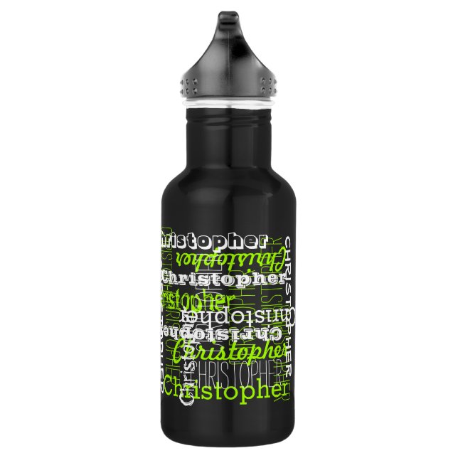 Name All Over Neon Green Collage Typographic 532 Ml Water Bottle (Right)