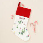 Name Alpine Skiers Skiing Ski Winter Trees   Christmas Stocking<br><div class="desc">Cool winter themed skier pattern design with skiers skiing down alpine ski resort slopes among snow covered fir trees in alps. Freeride skiers are wearing colourful vintage retro ski suits, skiing downhill with skis on a white snowy mountain landscape background. Wonderful winter sport fun gift for a skier in your...</div>