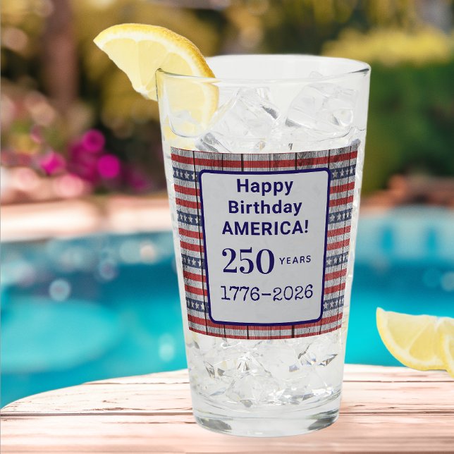 Name America 1776-2026 Red Stripes Blue Stars Pint Glass (Creator Uploaded)