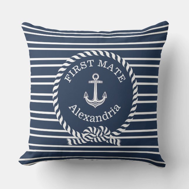  Name Anchor Rope Navy Blue First Mate Cushion (Front)
