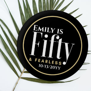 Name and 50 & Fearless Elegant Modern Black Custom 3 Cm Round Badge