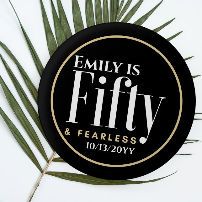 Name and 50 & Fearless Elegant Modern Black Custom 3 Cm Round Badge (Creator Uploaded)