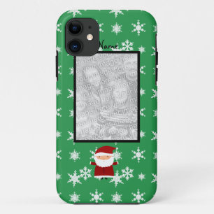 Name and add your own photo santa green snowflakes Case-Mate iPhone case
