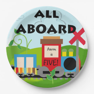 Name and Age All Aboard Train Happy Birthday Paper Plate
