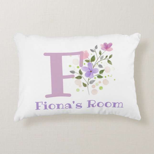 Name and Initial on a Floral Design. Pretty Decorative Cushion (Front)
