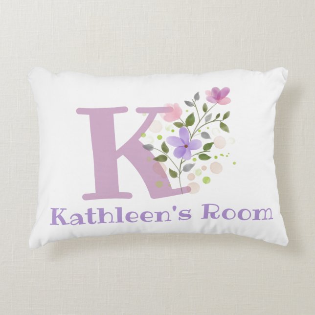 Name and Initial on a Floral Design. Pretty Decorative Cushion (Front)