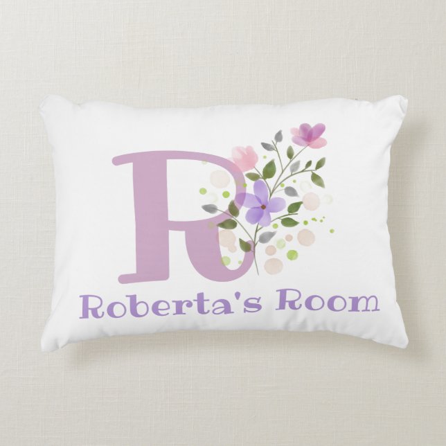 Name and Initial on a Floral Design. Pretty Decorative Cushion (Front)