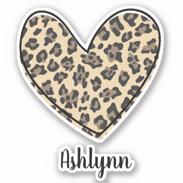 Name and Leopard Animal Print Heart  (Front)